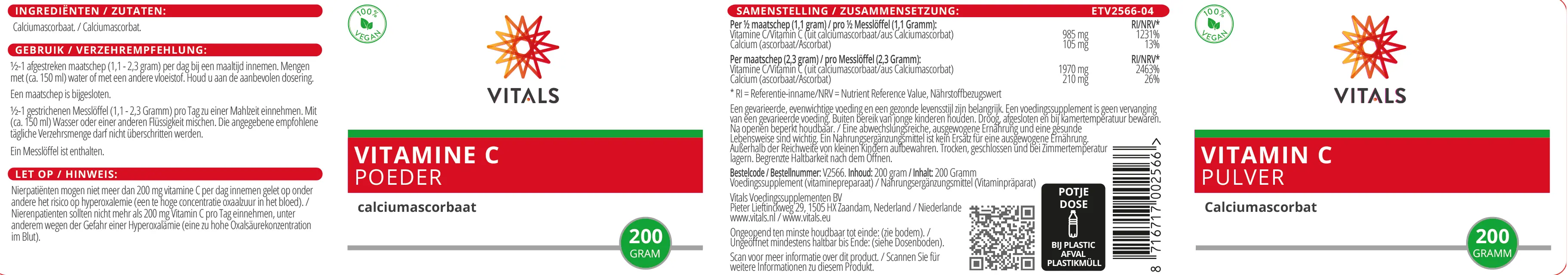 Vitamine C poeder calciumascorbaat verpakking&nbsp;&copy;&nbsp;Vitals